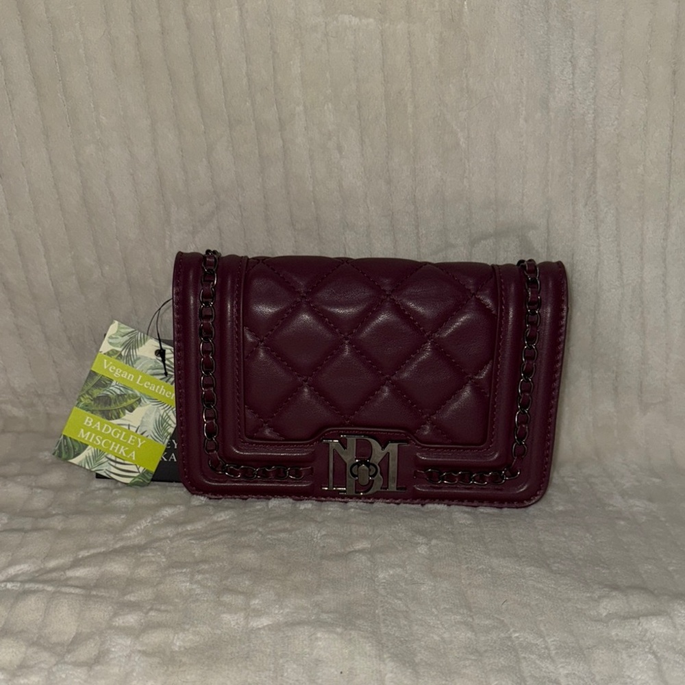 Badgley Mischka Quilted Plum Crossbody Bag